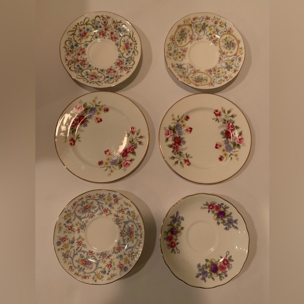 Vintage Mismatched English Bone China Floral Tea Plates Set Of 6 - England